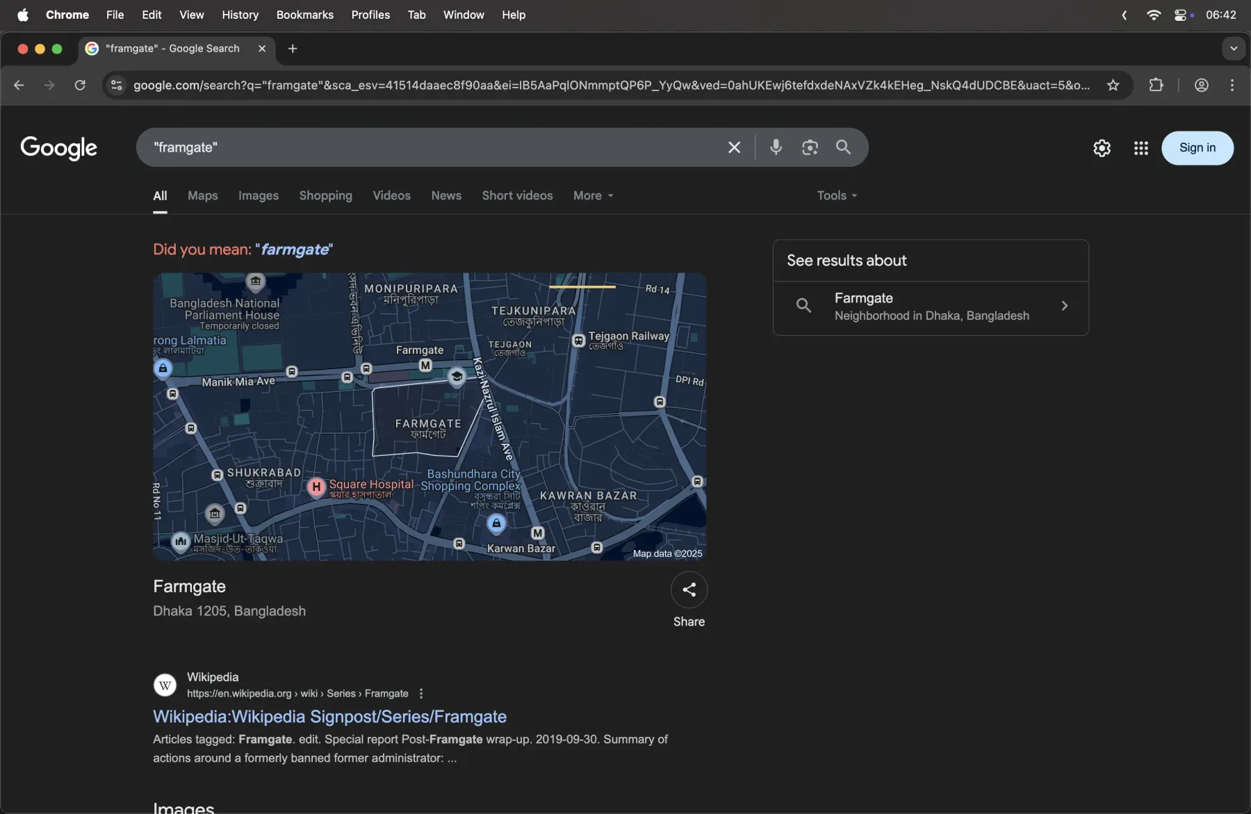Google's "Framgate" results.